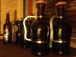 Kevin's bottled home brew (plus a few other good beers he's saving for god-knows-what; I bought him the one on the far left for Christmas. 11 MONTHS AGO). 