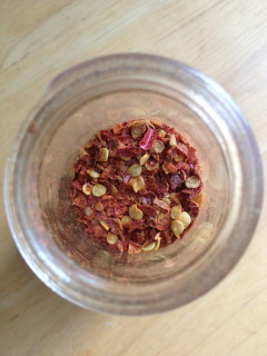 Jar of homemade chili flakes.